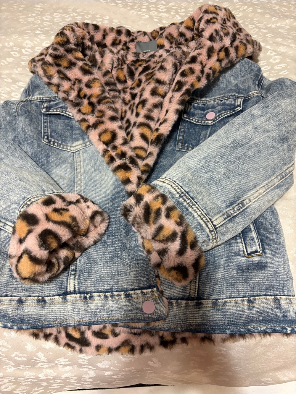 Women’s Pink Leopard Faux-Fur Lined Denim Jacket